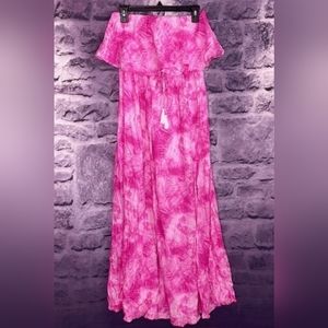 Japna pink white tie dye strapless maxi dress, size M - COMFY!